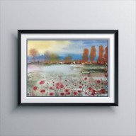 ORYGINALNA AKWARELA OBRAZ PT: EFEMERYCZNOŚĆ CZERWIENI