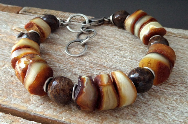 szarotka ; PANCAKES bransoletka z bursztynu i srebra