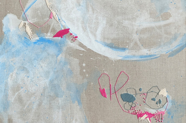 Agnieszka Potocka-Makoś ; Elektryczny księżyc - haft obraz abstrakcja