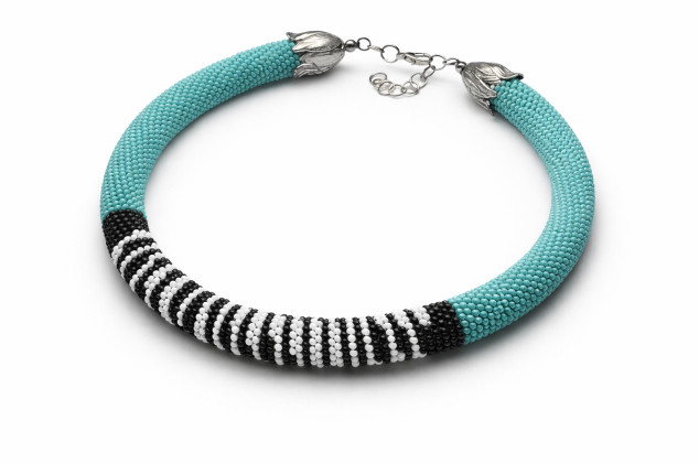 unikatart ; Naszyjnik Turkusowy Zwierzęce Wzory Zebra Ręcznie Robiony