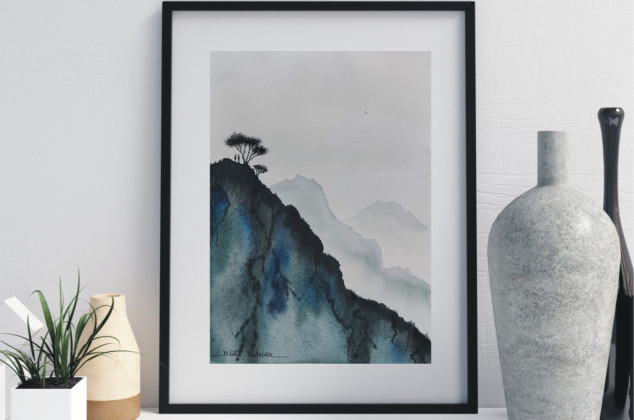 Beata Rudecka ; Akwarela góry Huangshan – Azja Wschodnia, Rękodzieło 19x26