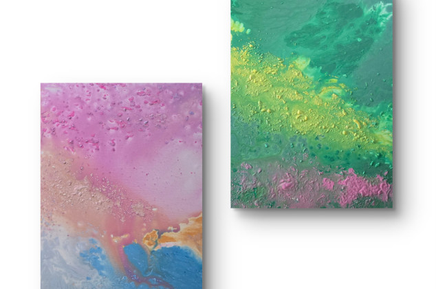 Ewa Mościszko ; Zielona mila i rozowe jezioro kompozycja na plotnie