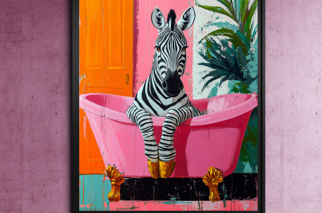 Justyna Jaszke ; Zebra bierze kąpiel - grafika na plakacie na A3