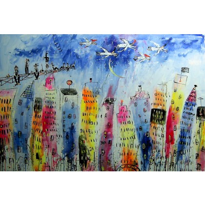 Dariusz Grajek - olej + akryl - Nad Nowym Jorkiem.... foto #1