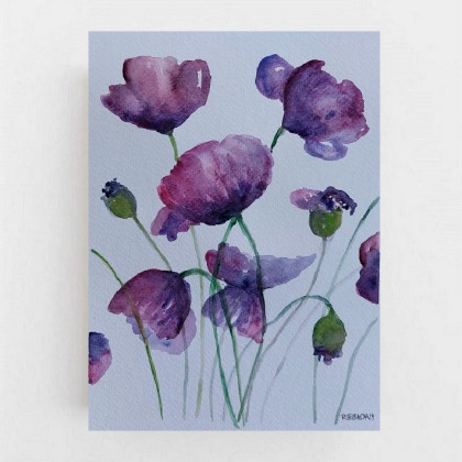 Fioletowe kwiatki-  akwarela A4, Paulina Lebida, obrazy akwarela