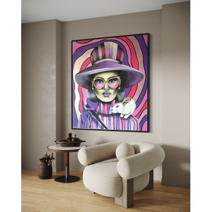KlaudiaWieclaw - obrazy akryl - Obraz 90x100  Hokus-Pokus kobieta op-art królik kolorowy nowoczesny foto #2
