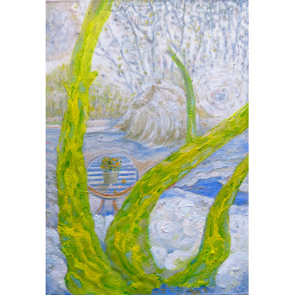Elżbieta Goszczycka - obrazy olejne - Pejzaż przedwiosenny z żółtymi drzewami foto #1