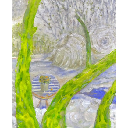 Elżbieta Goszczycka - obrazy olejne - Pejzaż przedwiosenny z żółtymi drzewami foto #2
