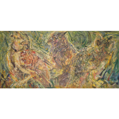 Sowy, haloimpresjonizm, 45x90, 2023/24, Eryk Maler, obrazy olejne