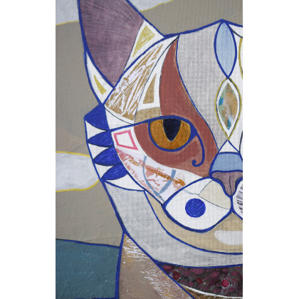 Gabriela Krawczyk - obrazy akryl - Mozaikowy kot - akryl kolaż na płótnie 70x50 cm foto #1