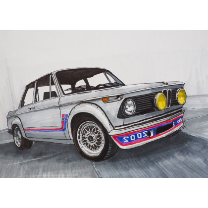 BMW E10 2002 TURBO, Karolina Malarska, grafika tech. mieszana