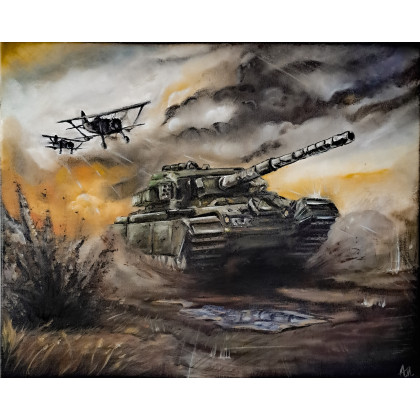 Obraz militarny - olej na płótnie 40x50, Andżelika Kucharska, obrazy olejne