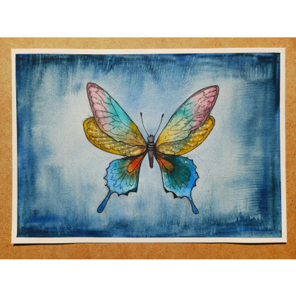 Beata Rudecka - obrazy akwarela - Akwarela Akwarelka Obraz pt. Fantazja ok. 21 x 30 cm, Motyl foto #2