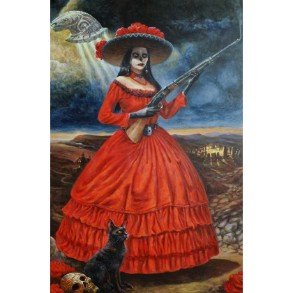 La Catrina w śnie Pierzastego Węża   Nowość w galerii ***, Krzysztof Krawiec, olej + akryl