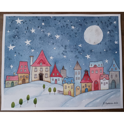 Beata Rudecka - obrazy akwarela - Akwarela Akwarelka Obraz pt. Baśniowa Kraina 24x30 cm, foto #4