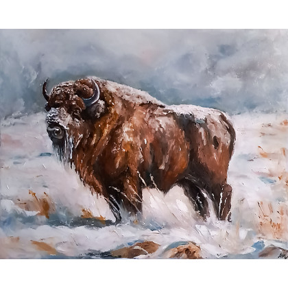 Wisent olej na podobraziu bawełnianym 50x60 cm, Andżelika Kucharska, obrazy olejne