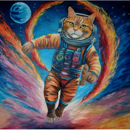 Space Cat, KingaOilArt, obrazy olejne