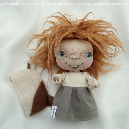 Lala - PIESEK, dekoracja tekstylna, OOAK, pocket doll, szarotka, inne