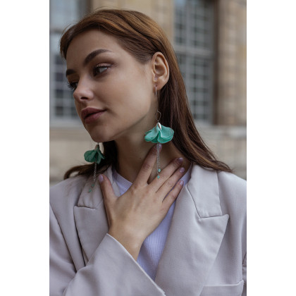 Soutacheria - kolczyki - Długie zgaszone miętowe kolczyki na przyjęcie wesele ślub foto #1