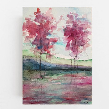 Pejzaż- akwarela formatu A5, Paulina Lebida, obrazy akwarela