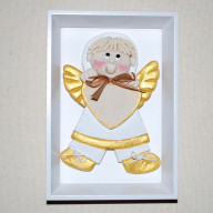 PAMIĄTKA dla Tolka - obrazek, anioł z masy solnej w ramce