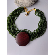 Naszyjnik Koraliki Zielony Mech Boho Dysk