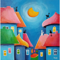 BAJKOWE MIASTECZKO KOTÓW - OBRAZ AKRYLOWY 30/30 CM