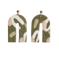 Kolczyki łuki - abstrakcja zielono, biało różowa