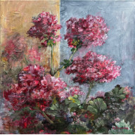 Pelargonie - akryl 50 cm x 50 cm