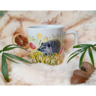 Barwny ręcznie malowany kubek jeżyk łąka słońce