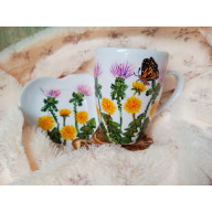 Łąka z ziołami motylem komplet kubek 380 ml. ręcznie malowane