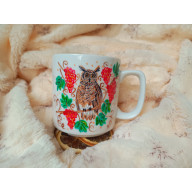 Sowa wśród winogron ręcznie malowany kubek 270 ml.