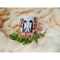 Jaskółki i róże ręcznie malowany kubek 270 ml.