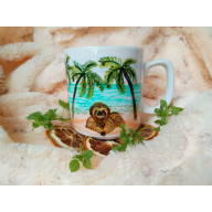 Leniwiec wakacje.. Ręcznie malowany kubek 270 ml.