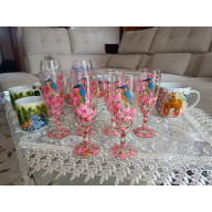 Kieliszek do szampana kwiaty i zimorodek