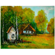 Kapliczka na wsi obraz olejny 24cm-30cm