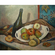 KOMPOZYCJA Z BUTELKĄ I JABŁKAMI