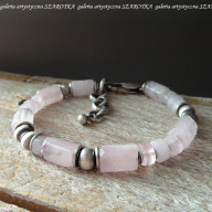 MUŚNIĘTA RÓŻEM bransoletka z kwarcu i srebra