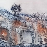 Pejzaż - ślad węglowy - akwarela (oryginał)