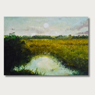 Dekoracyjny plakat pejzażowy z jeziorem o wymiarach 42 x 29,7 cm.