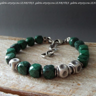 w GŁĘBOKIEJ ZIELENI bransoletka z malachitu i srebra