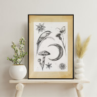 Rysunek tuszem Atlas fantastyczny w ramie