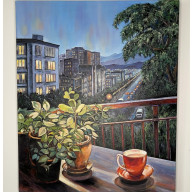 Wieczorne miasto z herbatą