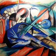 DUŻY OBRAZ - ABSTRAKCJA GRANATOWA, KOŃ