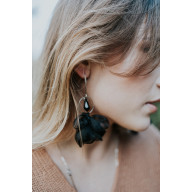 Duże czarne kolczyki kwiaty, jedwabne kolczyki, szyfonowe kolczyki