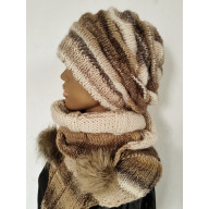 Czapka plus szal-chusta beże i brązy