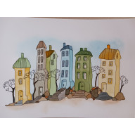 Akwarela, Akwarelka Hand Made - Domki - do oprawy, 19x26cm