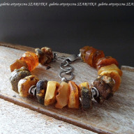 MIÓD, KARMEL i ORZECHY bransoletka z bursztynu i srebra