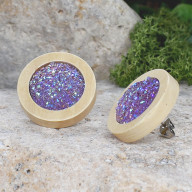 Drewniane kolczyki sztyfty z druzami boho #12