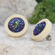 Drewniane kolczyki sztyfty z druzami boho #13